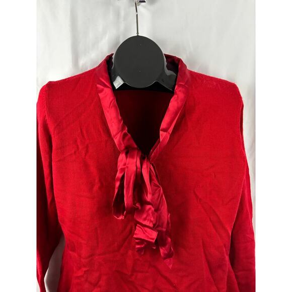 J. Peterman Red Wool Blend Sweater Silk Ribbon Tie Bow Women’s MEDIUM - Picture 8 of 12